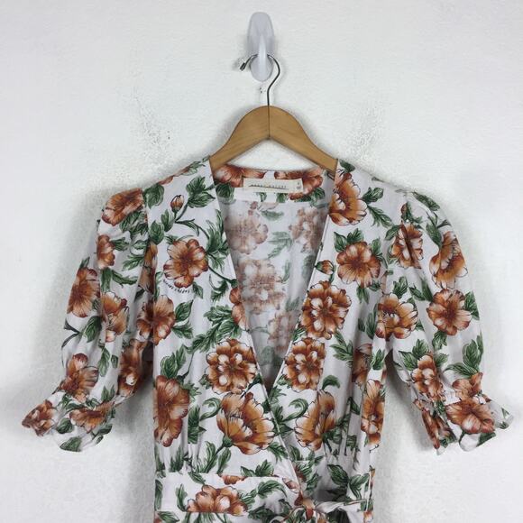 Happy X Nature Teagarden Floral Puff Sleeve Linen Wrap Midi Dress Small Coquette - Picture 4 of 13